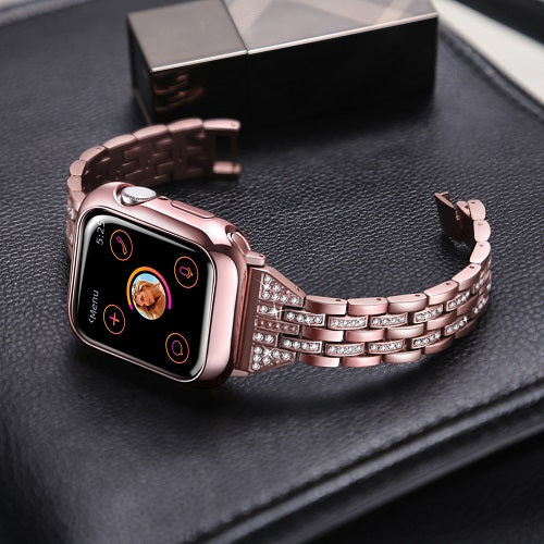 5C Diamond Stainless Steel Watch Strap Wristbands For Apple iWatch Series-RoseRed