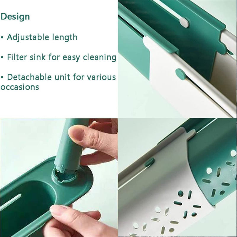 Telescopic Sink Storage Rack Dishcloth Sponge Draining Holder-Green