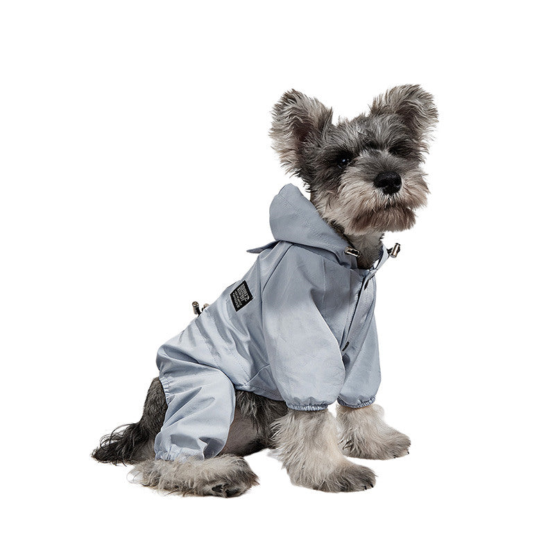 Dog Raincoat Hooded Lightweight Waterproof Clothing with Reflective Stripes-Blue