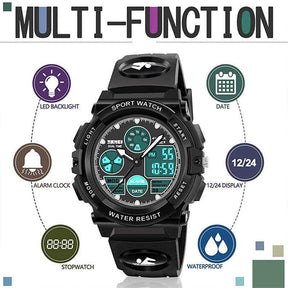 LED Multi Function Sports Waterproof Watch for Kids-Black