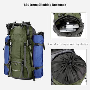 60L Waterproof Lightweight Hiking Backpack with Rain Cover for Climbing Camping-Army Green