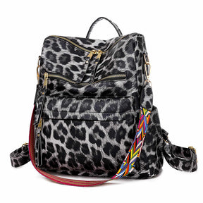 Fashion Backpack Multipurpose Print Leather Travel Shoulder Bag-Leopard Grey