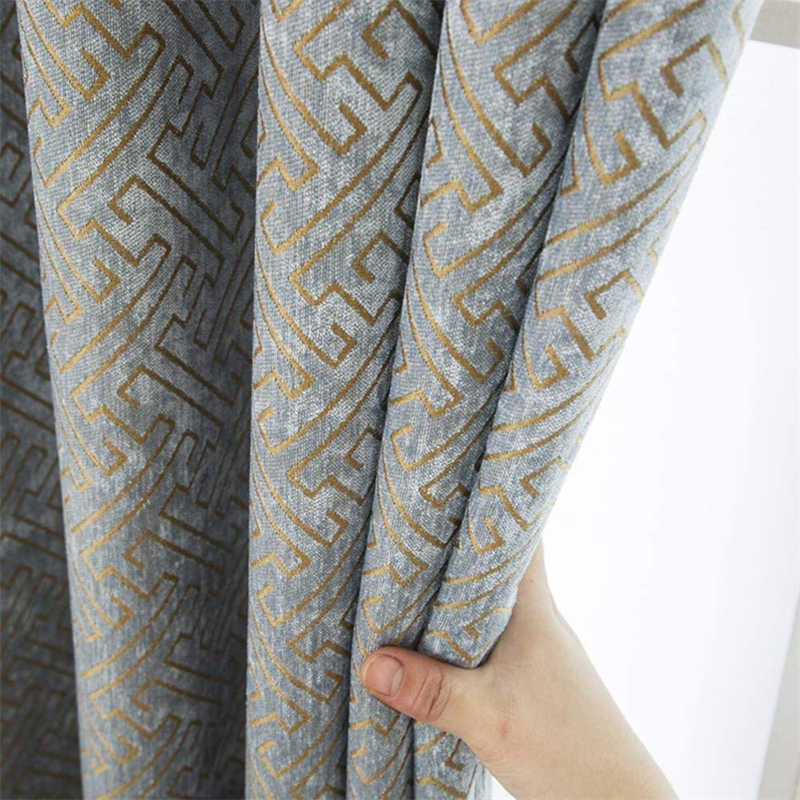 2 Panels Blackout Geometric Modern Curtains for Living Room Blue and Gold