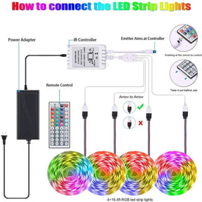 16.4ft/32.8ft Led Strip Lights RGB 2835 Color Changing LED Light Strips Kit with 44 Keys Ir Remote