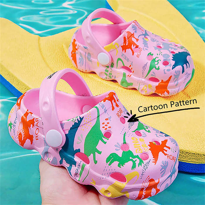 Kids Cute Cartoon Hole Shoes Little Dinosaur Beach Pool Slippers Boys and Girls-Pink