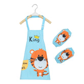 Kids Waterproof Apron Cooking Bib with Sleeve Covers for Painting-Blue Tiger