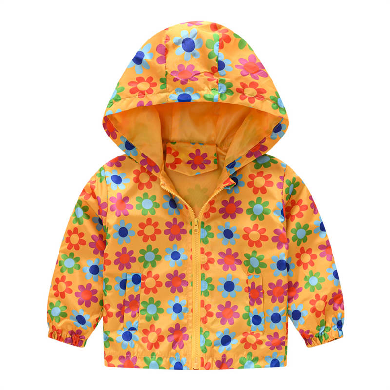 Toddler Boys Girls Cartoon Print Zip Jacket Hooded Trench Kids Casual Coats-26