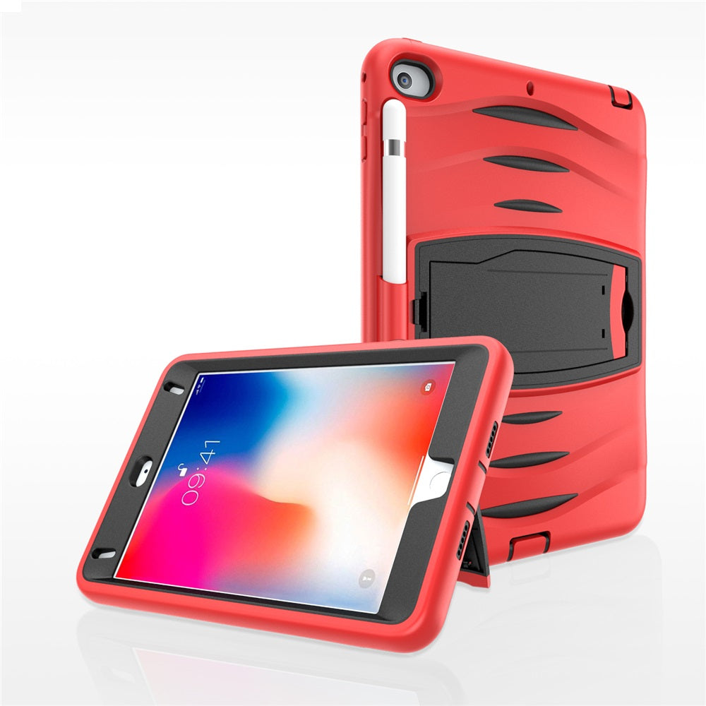 Shock Wave Design Kickstand Case Anti-Fall Protection With Pencil Holder For 7.9inch iPad Mini 4/5-Red