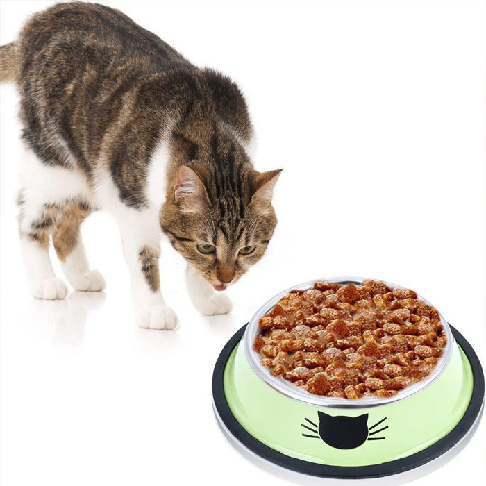 3PCS Pet Bowl Stainless Steel Non-Skid Base Dog Cat Bowl-GreenOrangeGrey