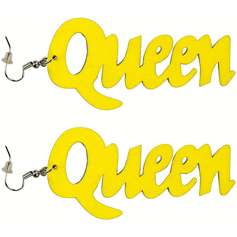 Queen Wood Dangle Pierced Earrings-Yellow