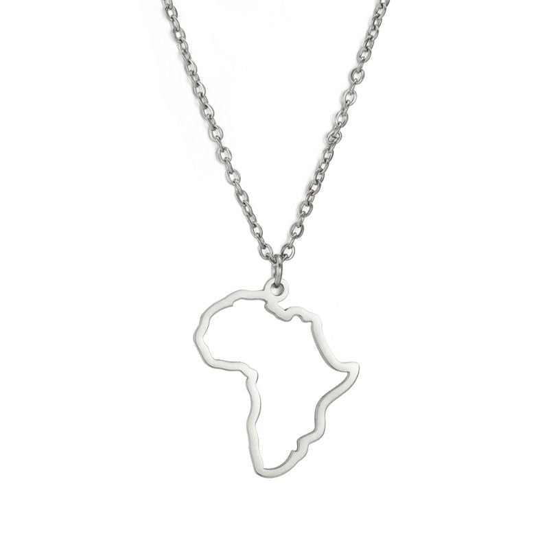 Minimalist Africa Map Pendant Necklace for Women-White