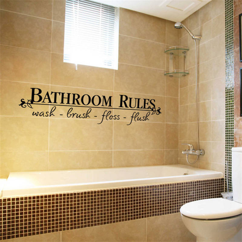 Removable DIY Black Vinyl Wall Stickers Lettering Art Bathroom Rules Education Murals