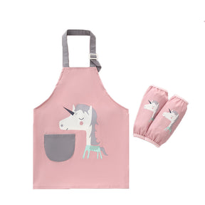 Kids Cartoon Animal Pattern Painting Waterproof Apron Set-Unicorn