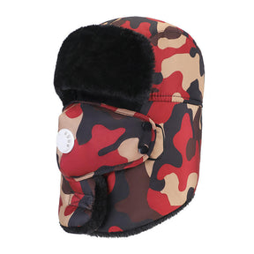 Winter Hats for Men Windproof Warm Hat with Ear Flaps for Skiing And Outdoor Riding-Camouflage WineRed