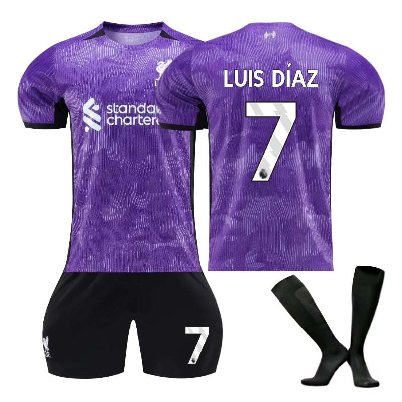 Liverpool Second Away Jersey LUIS DIAZ #7 Soccer Jersey Kids Adult 3-Pieces Jersey Kits