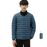 Mens Down Jacket Packable Lightweight Two Wear Waterproof Coat-HazeBlue