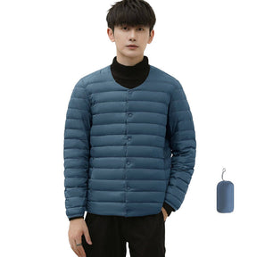 Mens Down Jacket Packable Lightweight Two Wear Waterproof Coat-HazeBlue
