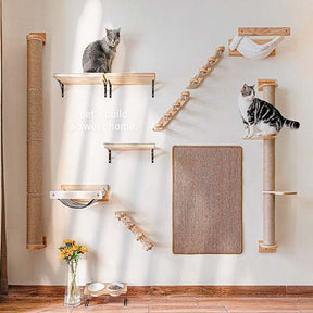 Cat Climbing Shelf Wall Mounted Cat Stairway with Jute Scratching for Cats Perch Platform Supplies-Left