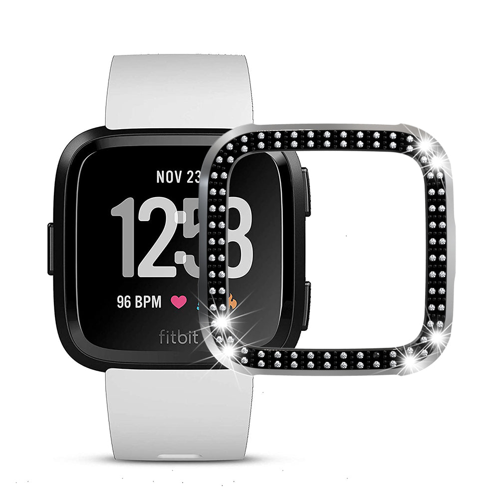 Double Row Diamond Bling Case For Fitbit Versa Cover-Black