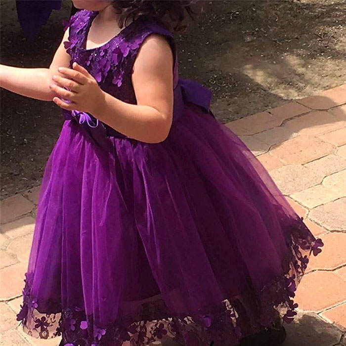 Girls Tulle Lace Flower Princess Wedding Dress For Toddler And Baby Girl-Dark Purple