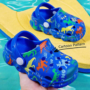 Kids Cute Cartoon Hole Shoes Little Dinosaur Beach Pool Slippers Boys and Girls-Blue