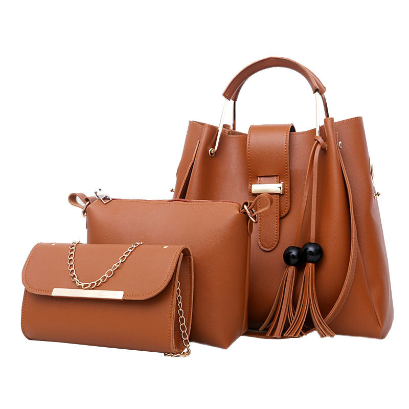 3Pcs Women Fashion Handbags Wallet Tote Bag Shoulder Bag Set-Brown