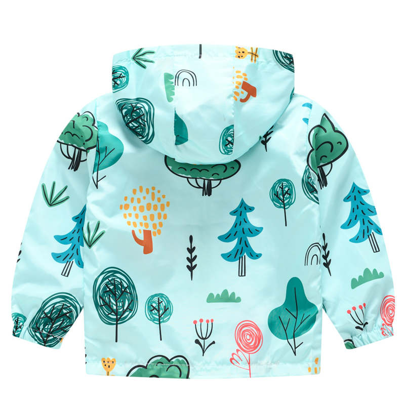 Toddler Boys Girls Cartoon Print Zip Jacket Hooded Trench Kids Casual Coats-23