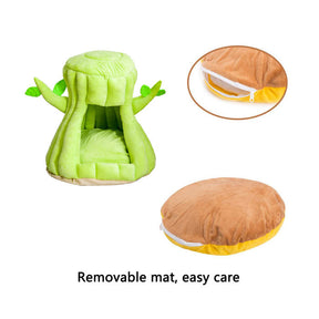 Stump Shape Cozy Pet Bed Warm Sleeping Bed for Cats and Puppy-Green