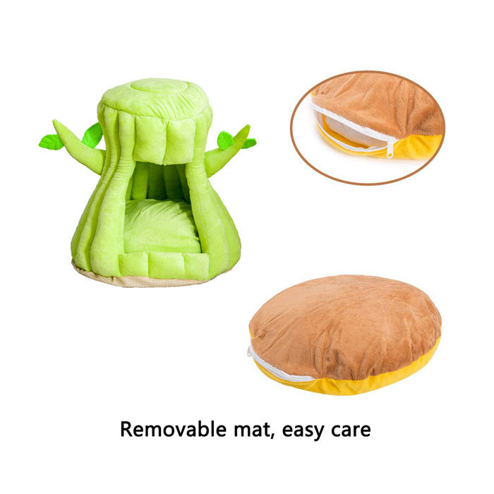 Stump Shape Cozy Pet Bed Warm Sleeping Bed for Cats and Puppy-Green