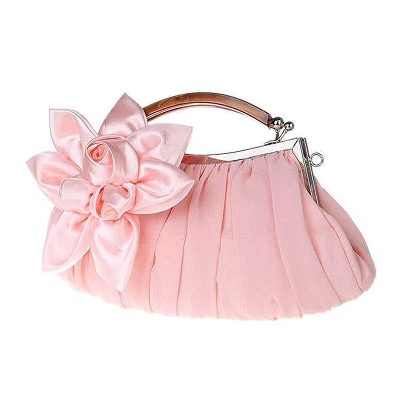 Womens Silk Flowers Evening Bags Clutch-Champagne