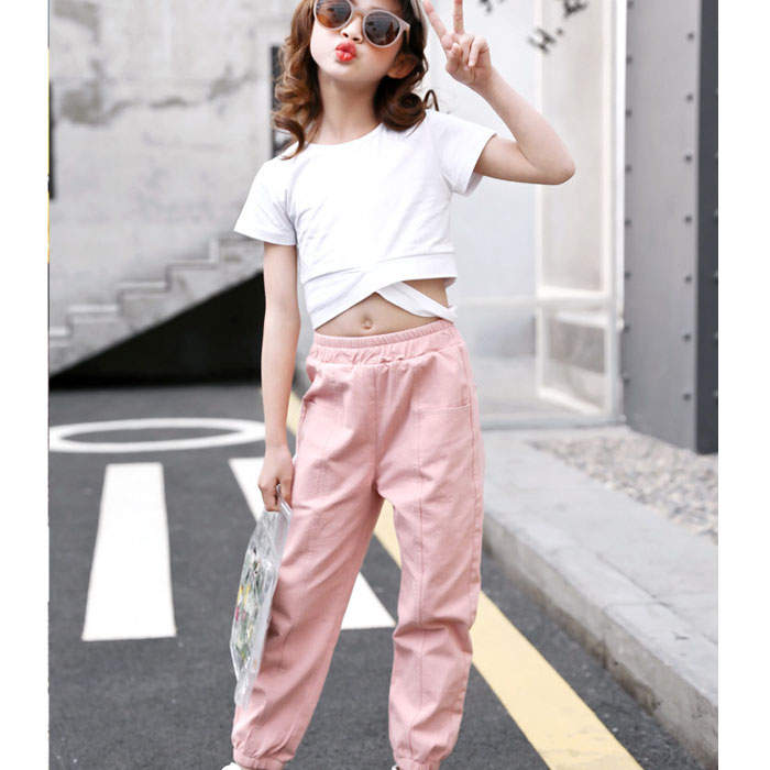 Girls Joggers Long Pants Pockets Outdoor Casual Trousers Big Pocket-Pink