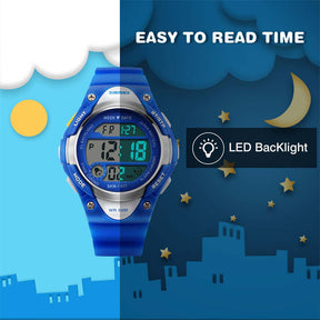 Kid Sport Outdoor Waterproof Electronic Watches with LED Light-Blue