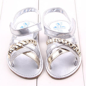 Baby Girls Sandals Open Toe Anti-Slip Rubber Sole Summer Shoes-Silver