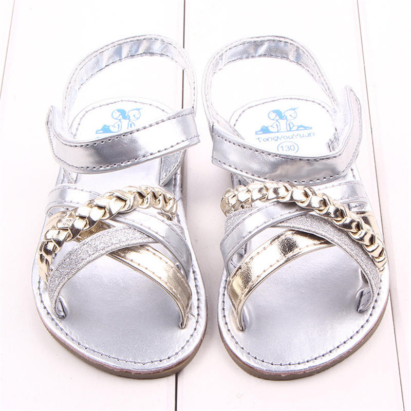 Baby Girls Sandals Open Toe Anti-Slip Rubber Sole Summer Shoes-Silver