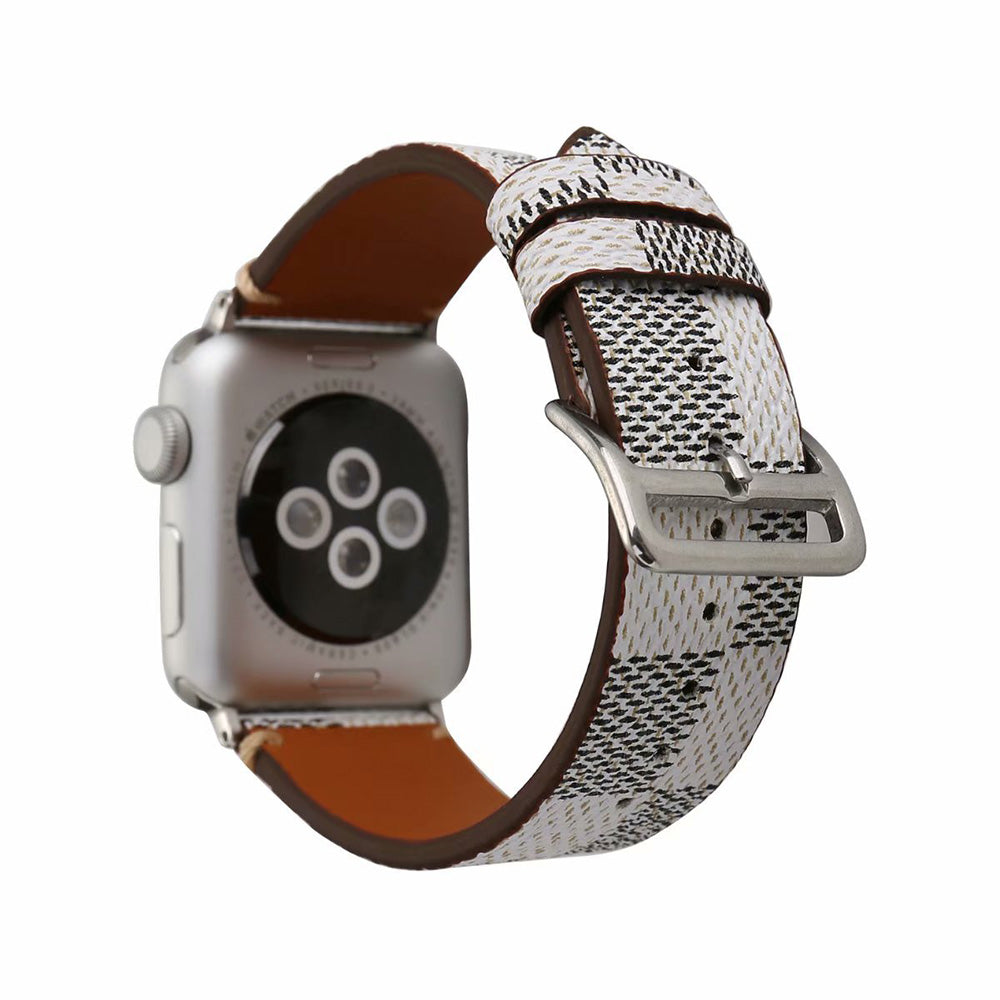 Checkered Pattern PU Leather Watch Band Microfiber Design For Apple Watch SE/6/5/4/3/2/1(Apricot)