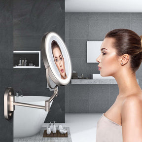 Wall Mounted Lighted Makeup Mirror 8inch 10X Magnifying Cosmetic Mirror with 3 Color Modes Battery Type-Silver