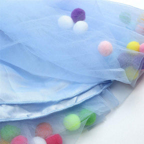 Girl Tutu Skirt Fluffy Toddler Tulle Tutus 3 Layers With Pom Pom Puff Balls-Blue