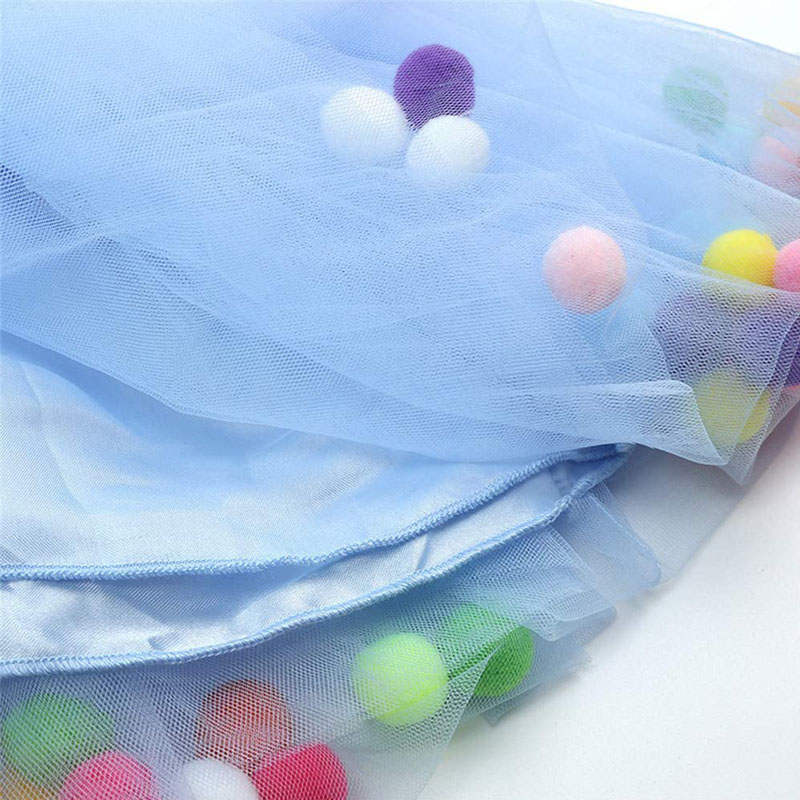 Girl Tutu Skirt Fluffy Toddler Tulle Tutus 3 Layers With Pom Pom Puff Balls-Blue