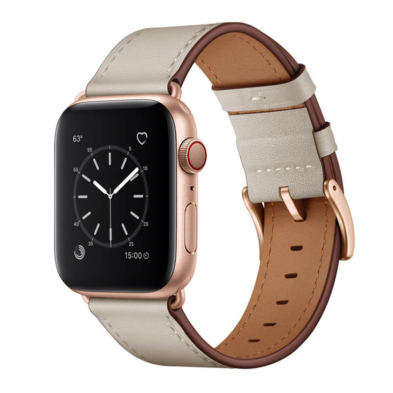 Classic Watchband Cowhide Suitable for iWatch Ultra Series 8 SE 7 6 5 4 3 2 1-Black-OffWhite