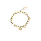 Gold Initial Bracelets for Women Letters Hexagon Pendant Chain-A