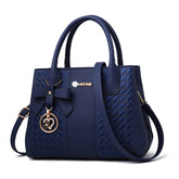 Fashion Womens PU Leather Embroidered Handbags Shoulder Tote Bags-Blue