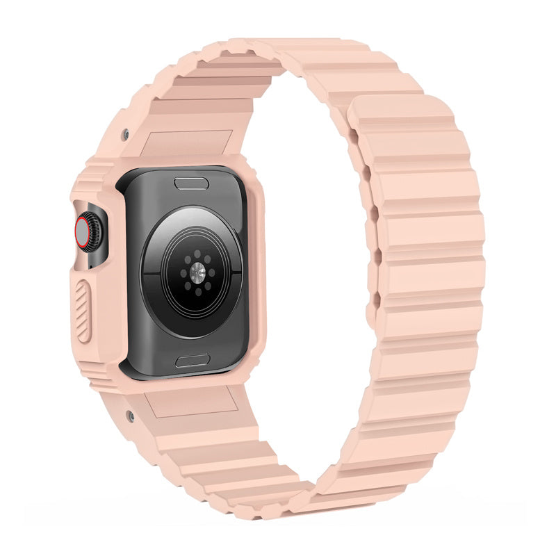 Magnetic Watch Band with Bumper Case Shockproof for Apple Watch-Pink