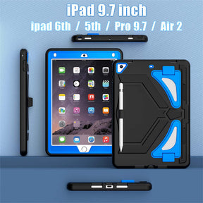 Tablet Case Rugged with Kickstand for iPad 6th/5th Generation 2018/2017-BlackBlue