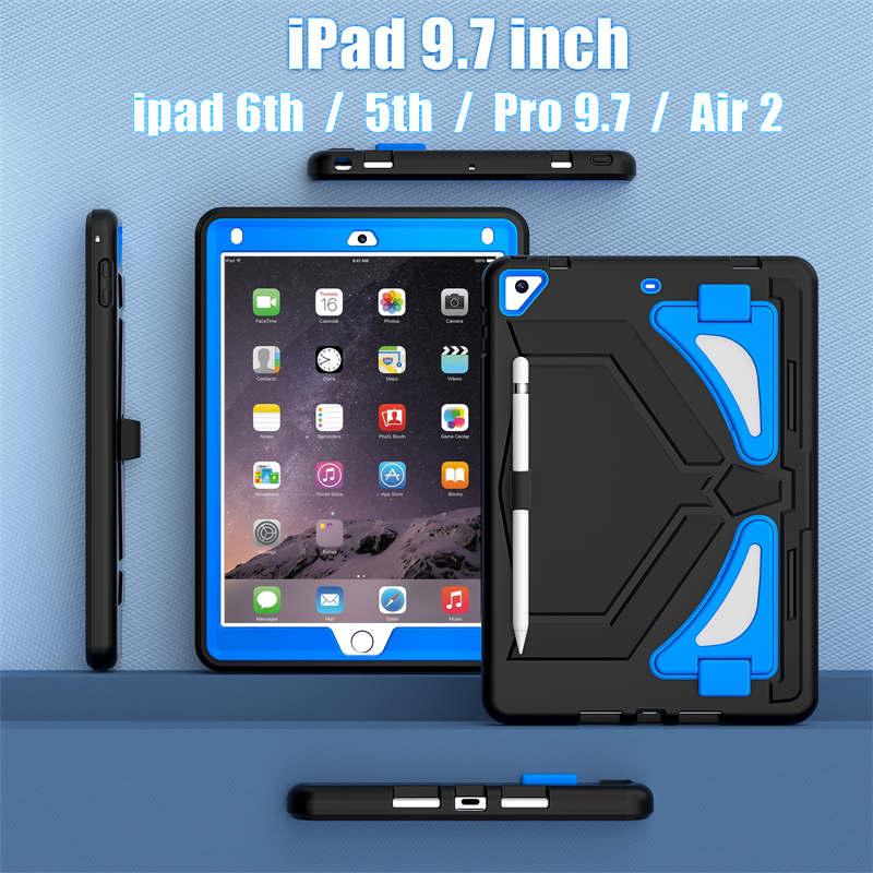 Tablet Case Rugged with Kickstand for iPad 6th/5th Generation 2018/2017-BlackBlue