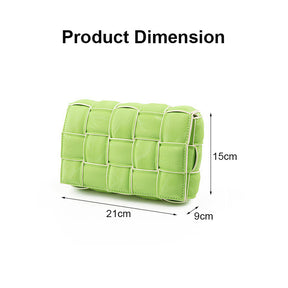 Casual Soft Crossbody Bag Square Design Braided Handbag-Green