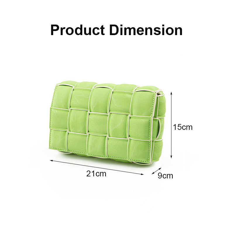 Casual Soft Crossbody Bag Square Design Braided Handbag-Green