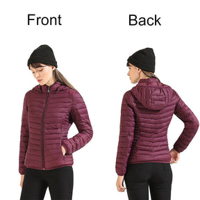 Womens Short Down Jacket Stand Collar Lightweight Removable Cap-WineRed