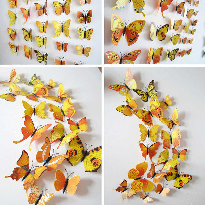 3D Vivid Butterfly Wall Stickers Fridge Magnet Decoration for Room Background-H003 Yellow