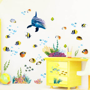 Removable Creative DIY 3D The World Under Sea Dolphin Seagrass Coral Home Art Wall Stickers for Kids Room