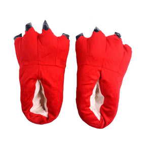 Unisex Soft Plush Home Slippers Animal Paw Claw Shoes-Red